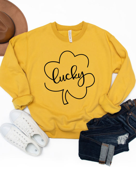 Lucky Clover Outline Graphic Sweatshirt - St. Patricks Day