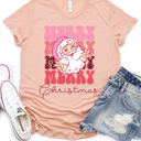 Small Peach Merry Merry Christmas Santa Graphic Tee