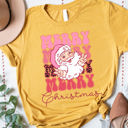 Small Yellow Merry Merry Christmas Santa Graphic Tee