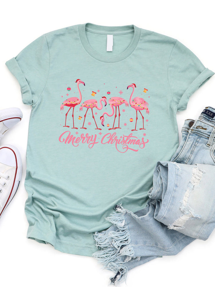 Merry Christmas Festive Flamingo Graphic Tee