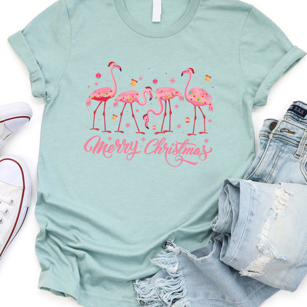 Merry Christmas Festive Flamingo Graphic Tee