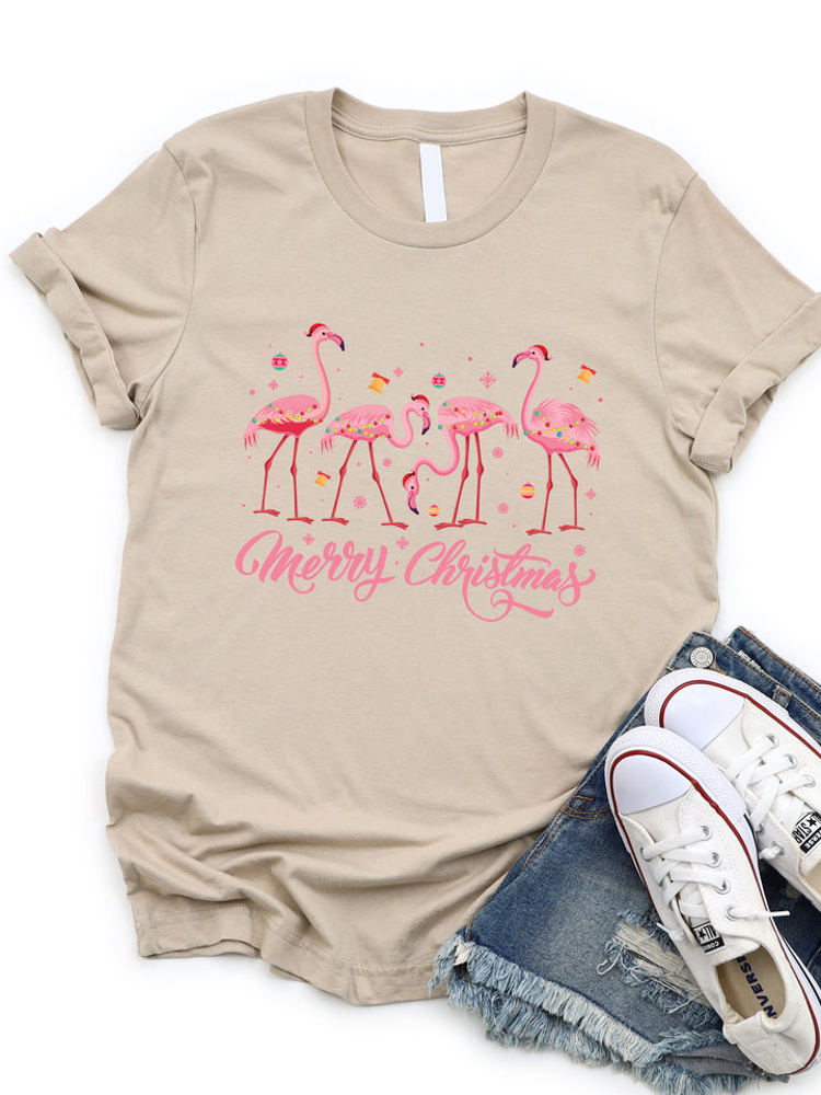 Merry Christmas Festive Flamingo Graphic Tee