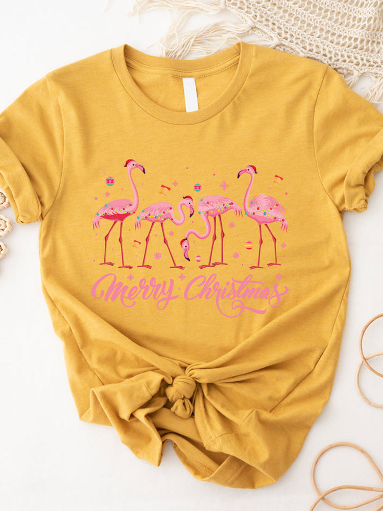 Merry Christmas Festive Flamingo Graphic Tee