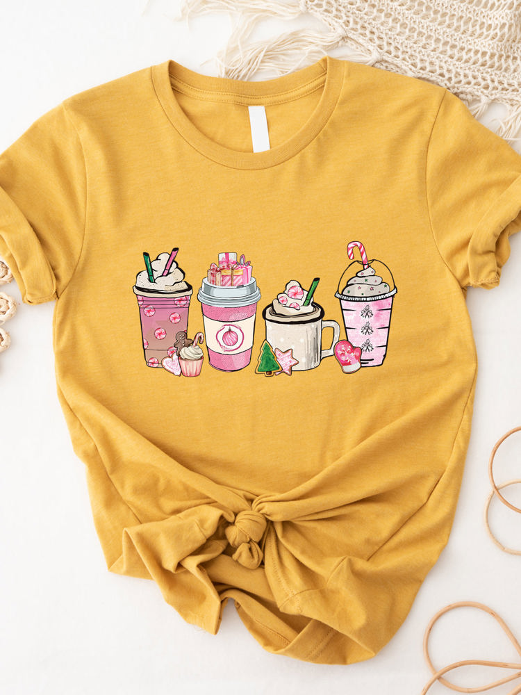 Pink Peppermint Christmas Coffee Graphic Tee