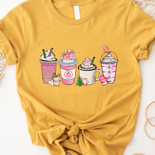 Pink Peppermint Christmas Coffee Graphic Tee