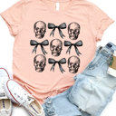 Small Peach Skulls & Bows Graphic Tee