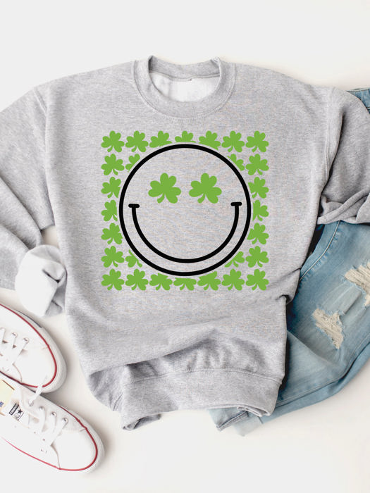 Clover Smiley Graphic Sweatshirt - St. Patricks Day