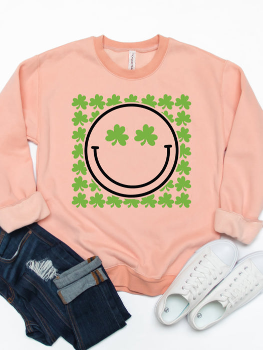 Clover Smiley Graphic Sweatshirt - St. Patricks Day