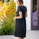 XL Black Solid Gathered Waist Side Pocket Penelope Dress