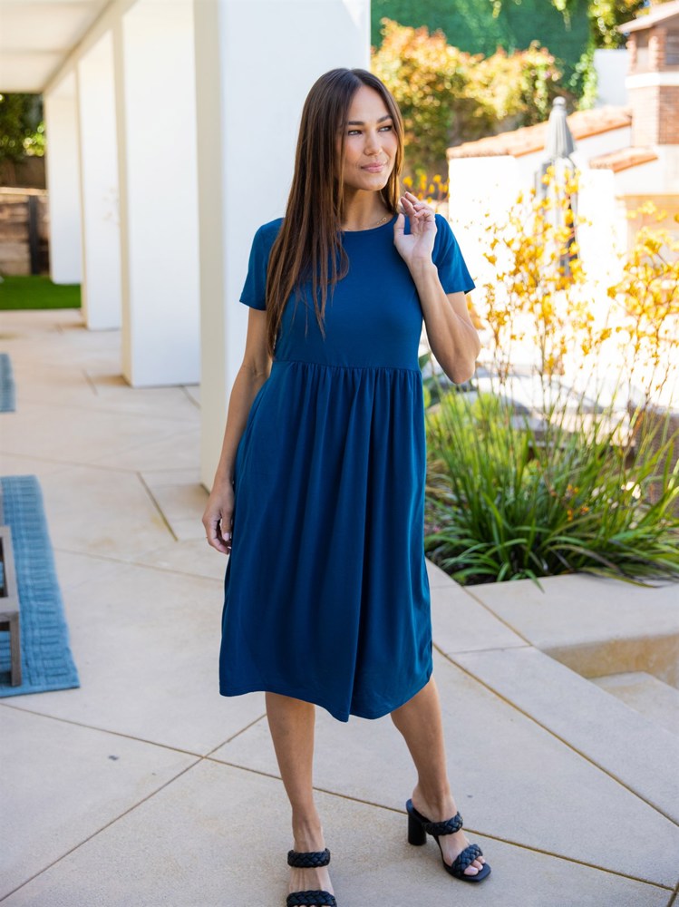 Solid Gathered Waist Side Pocket Penelope Dress