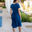 Large Blue Solid Gathered Waist Side Pocket Penelope Dress