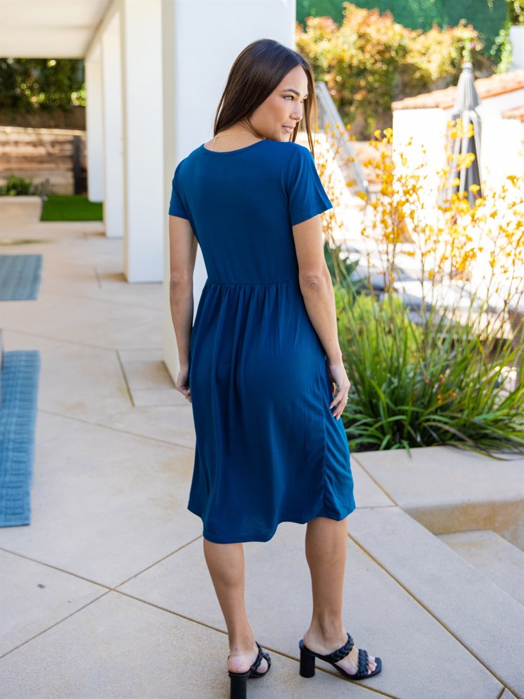 Solid Gathered Waist Side Pocket Penelope Dress