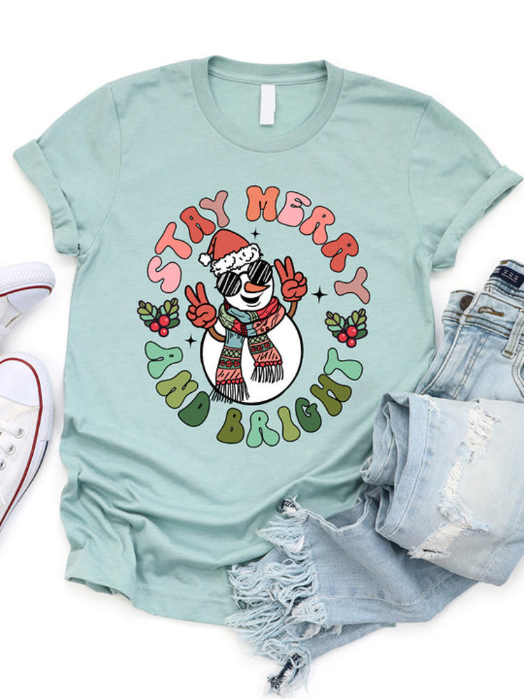 Stay Merry & Bright Snowman Graphic Tee