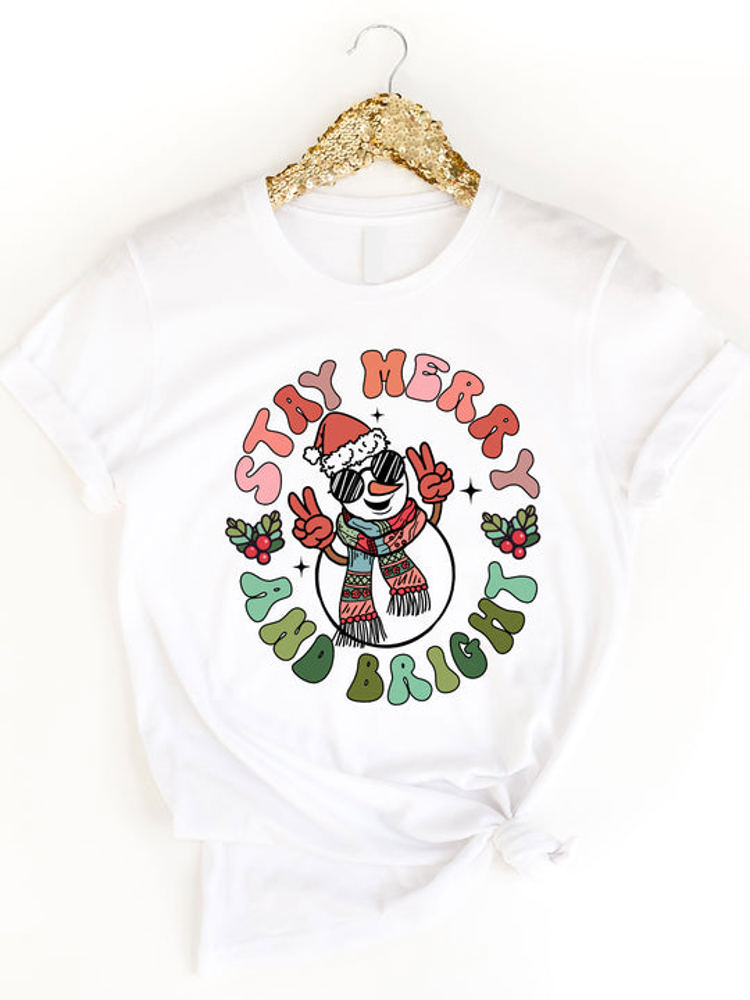 Stay Merry & Bright Snowman Graphic Tee