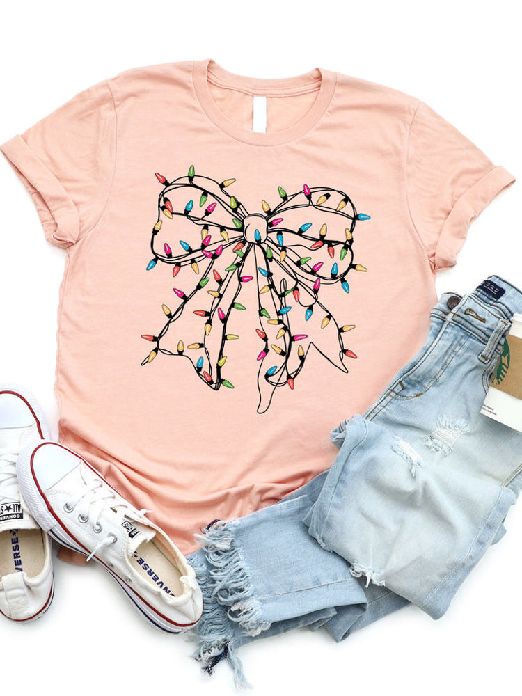 String Light Bow Christmas Graphic Tee