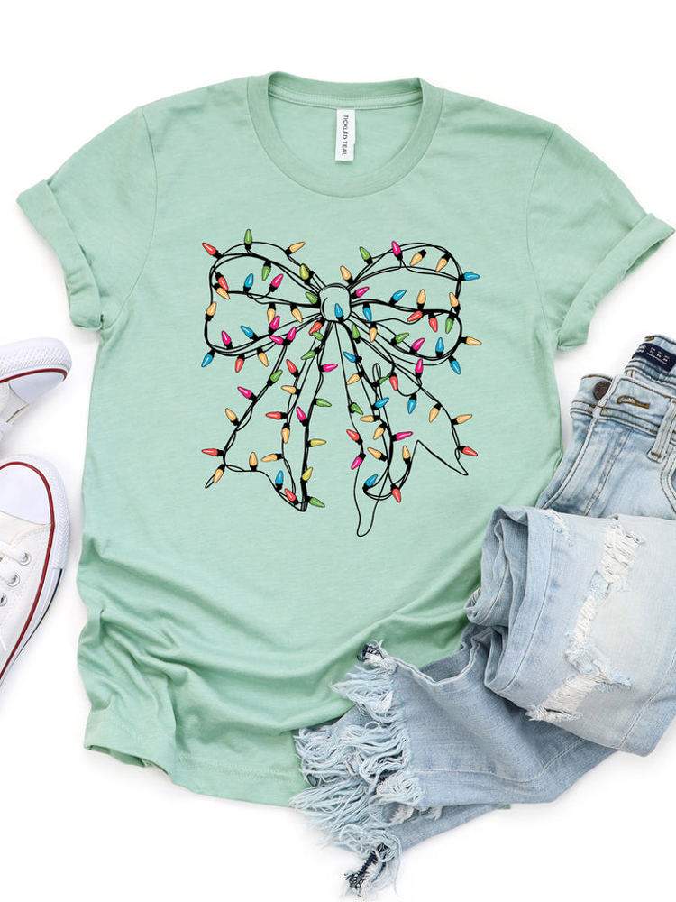 String Light Bow Christmas Graphic Tee