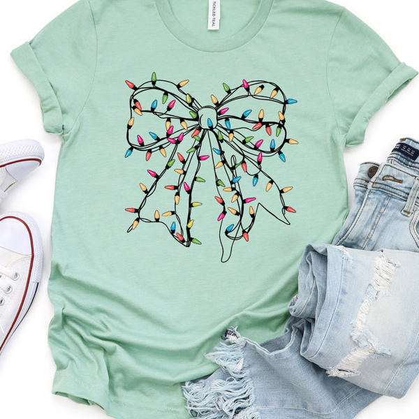 String Light Bow Christmas Graphic Tee