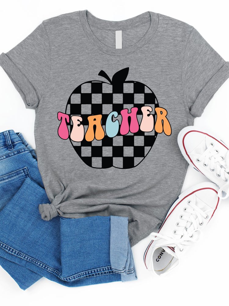 Teacher Checkered Apple Graphic Tee