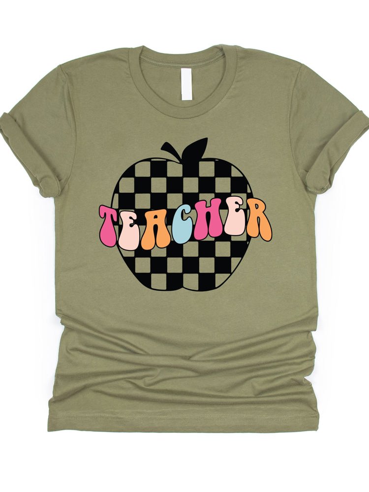 Teacher Checkered Apple Graphic Tee