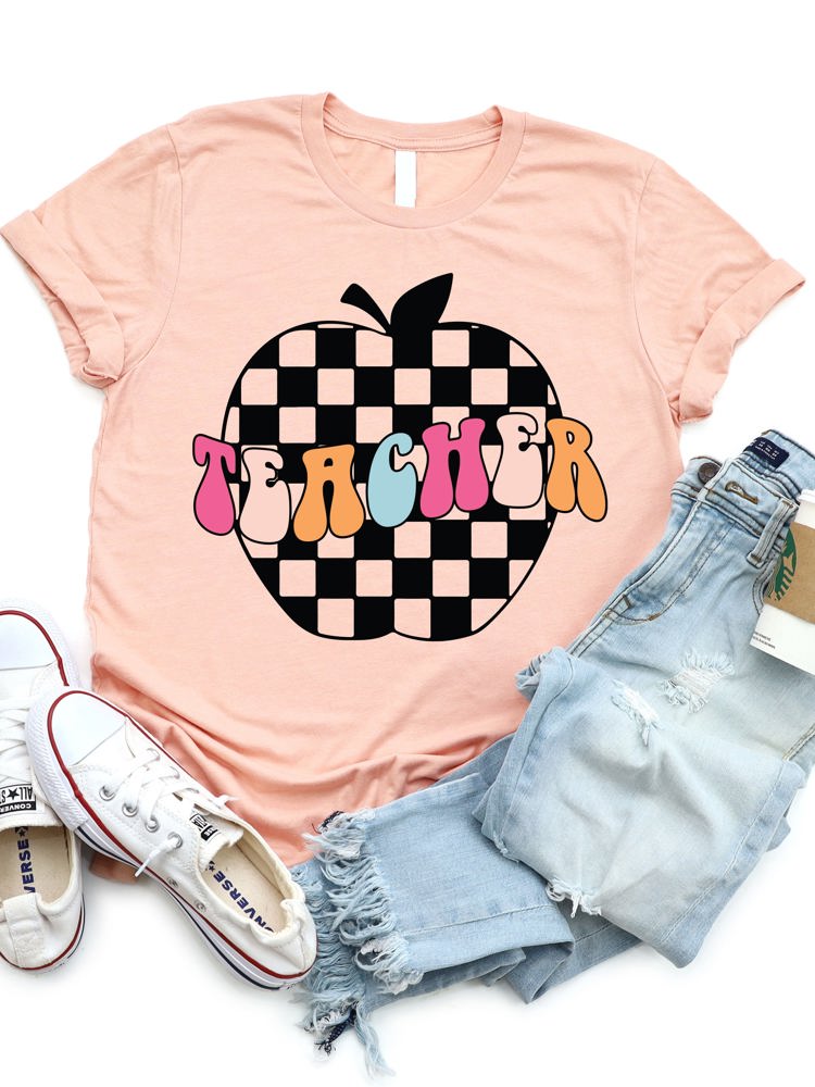 Teacher Checkered Apple Graphic Tee