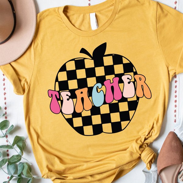 Teacher Checkered Apple Graphic Tee