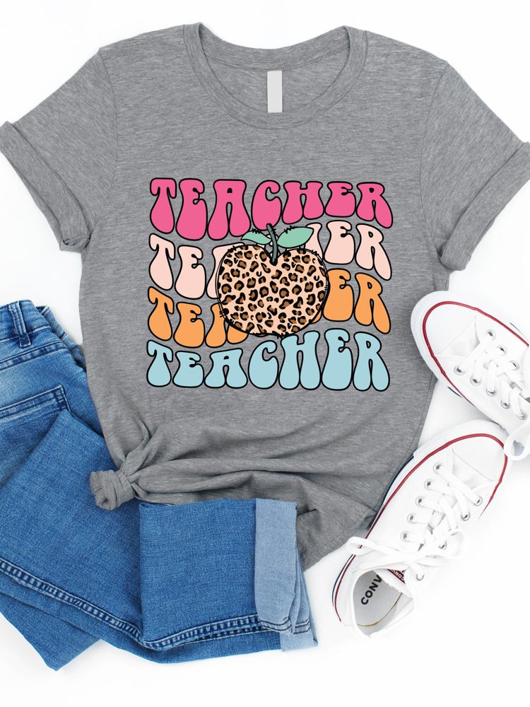 Teacher Cheetah Apple Graphic Tee