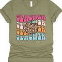 Small Olive Teacher Cheetah Apple Graphic Tee