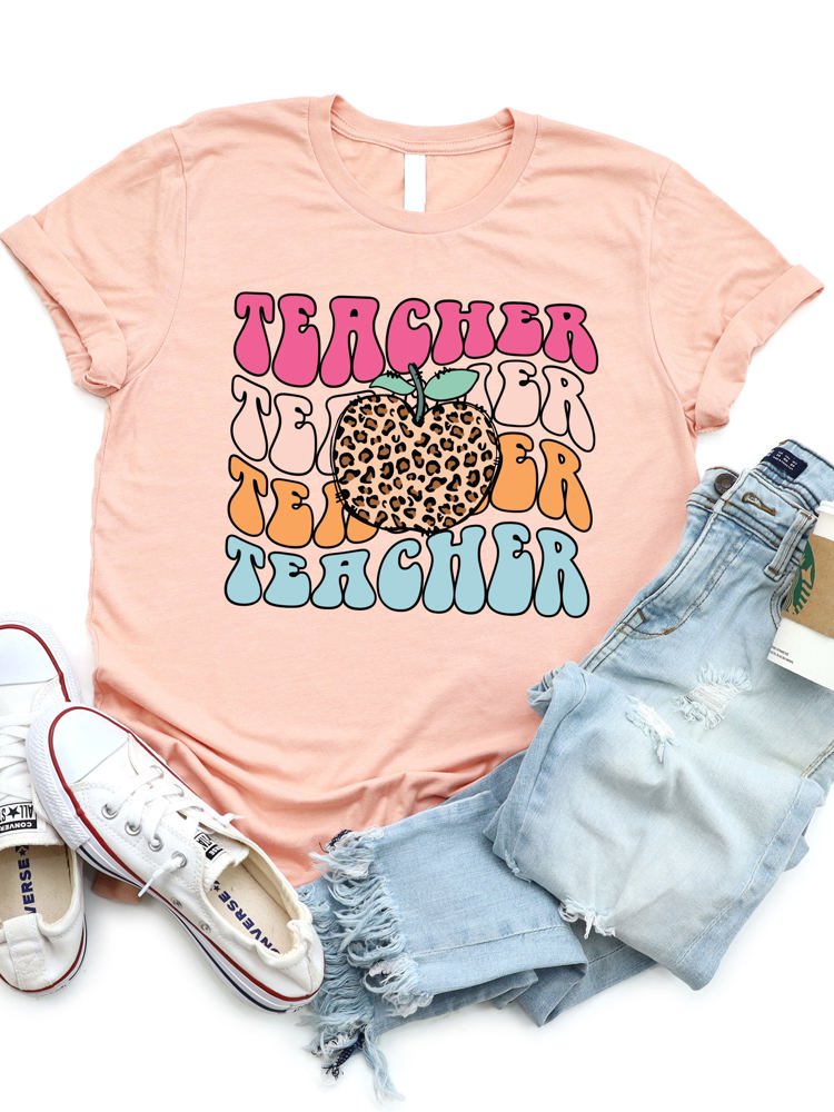 Teacher Cheetah Apple Graphic Tee