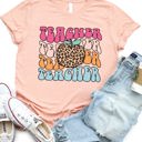 Small Peach Teacher Cheetah Apple Graphic Tee