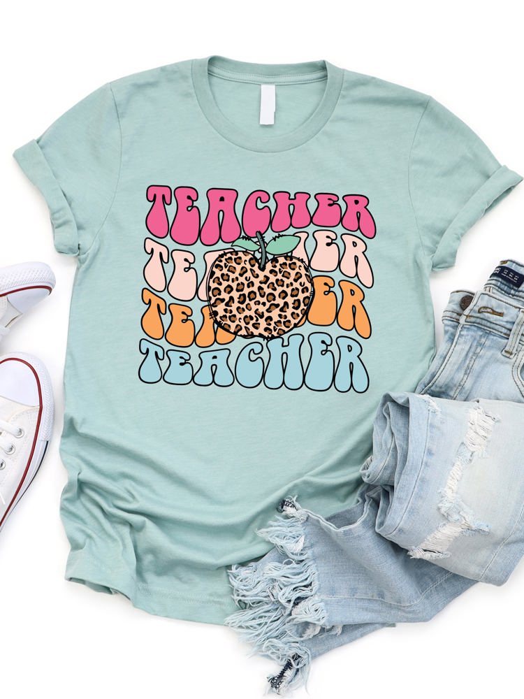 Teacher Cheetah Apple Graphic Tee