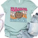 Small Slate Blue Teacher Cheetah Apple Graphic Tee