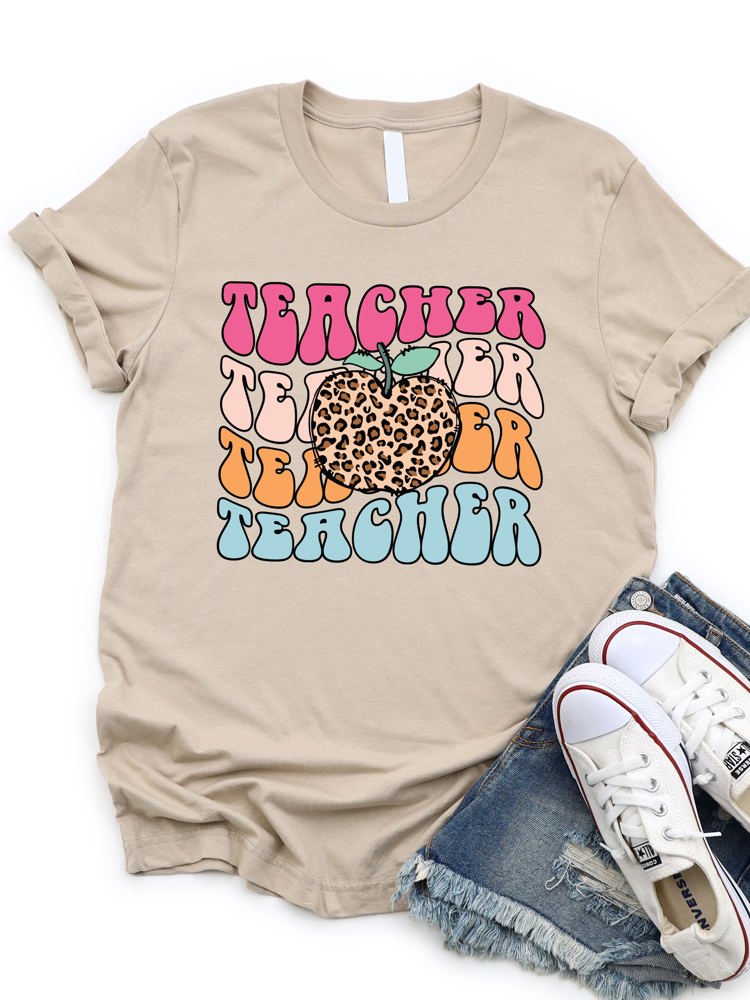 Teacher Cheetah Apple Graphic Tee