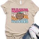 Small Tan Teacher Cheetah Apple Graphic Tee