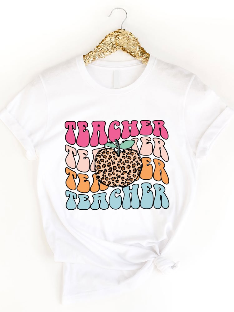 Teacher Cheetah Apple Graphic Tee