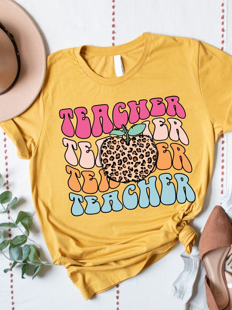 Teacher Cheetah Apple Graphic Tee