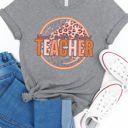 Small Gray Teacher Circle Cheetah Graphic Tee