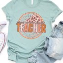 Small Slate Blue Teacher Circle Cheetah Graphic Tee