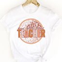 Small White Teacher Circle Cheetah Graphic Tee