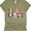 Small Olive Retro Floral Teacher Graphic Tee