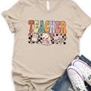 Small Tan Retro Floral Teacher Graphic Tee