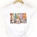 Small White Retro Floral Teacher Graphic Tee