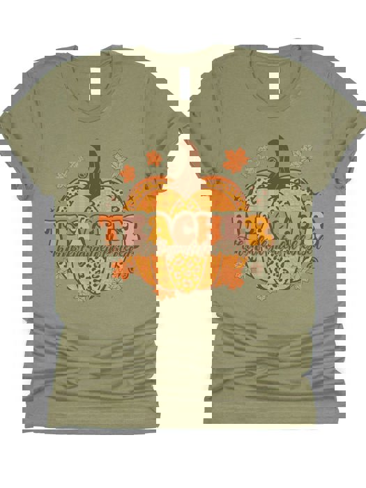 Teacher Pumpkin Grateful Thankful Blessed Graphic Tee