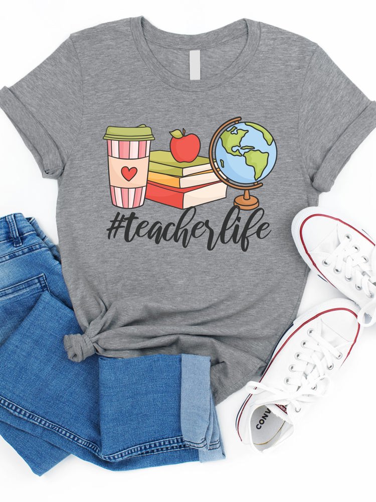 #TeacherLife Coffee Books Globe Graphic Tee