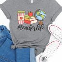 Small Gray #TeacherLife Coffee Books Globe Graphic Tee