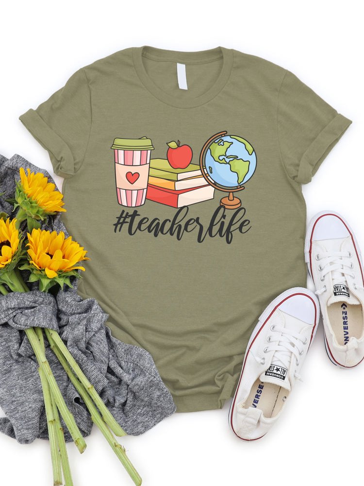 #TeacherLife Coffee Books Globe Graphic Tee