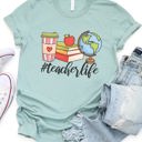 Small Slate Blue #TeacherLife Coffee Books Globe Graphic Tee