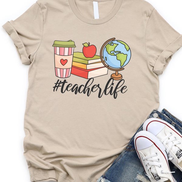 #TeacherLife Coffee Books Globe Graphic Tee