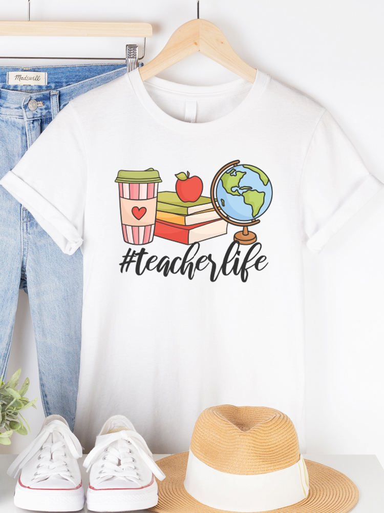 #TeacherLife Coffee Books Globe Graphic Tee