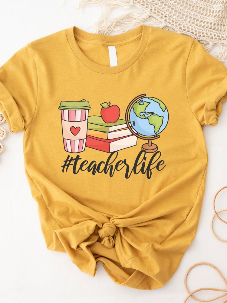 #TeacherLife Coffee Books Globe Graphic Tee