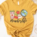 Small Yellow #TeacherLife Coffee Books Globe Graphic Tee